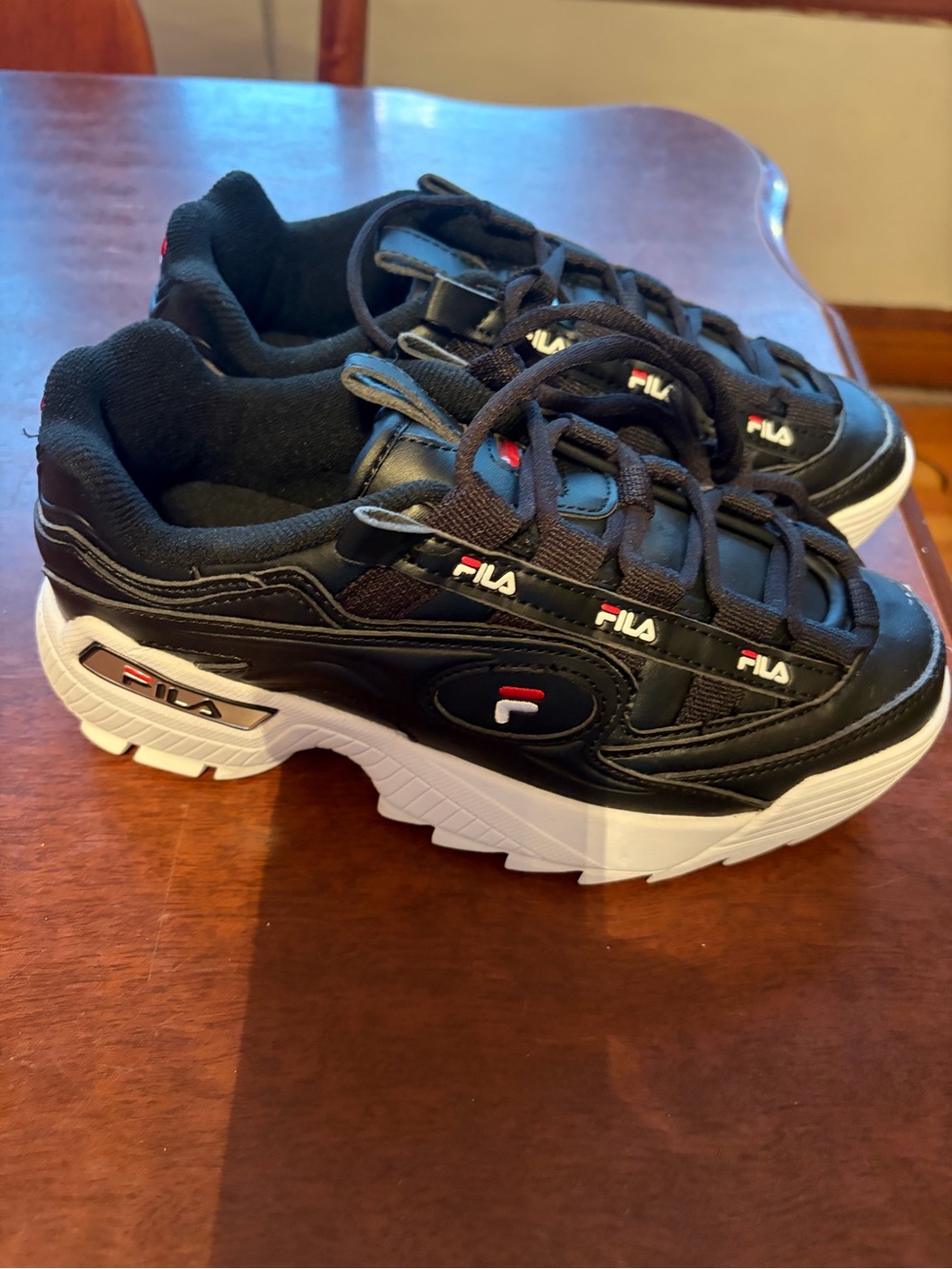 FILA Black, White and Red Chunky Low-Top Sneakers